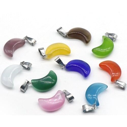10pcs 10x18mm Moon Shape Cat Eye Stone Pendant For Necklace Jewelry Making DIY Mix Color Pendants Fashion Accessories