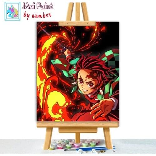 Fire Knife Man Picture DIY Anime Canvas For Drawing Zero-based Coloring Paint By Numbers For Adults Home decor