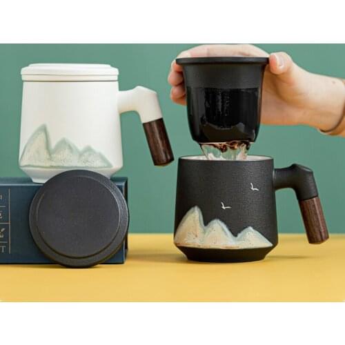 LUWU Mountain Design Ceramic Tea Cup with Infuser 400ml