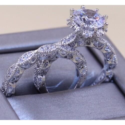 Choucong Brand Luxury Jewelry 925 Sterling Silver Round Cut White 5A Cubiz Zirconia CZ Wedding Women Couple Bridal Ring Set Gift