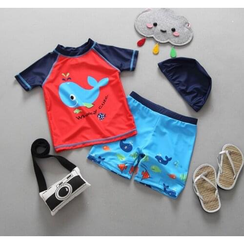 Boys Swimsuit New 2019 Childrens Swimwear Swimsuit For Kids Boys Two Piece Swimming Suits Shirts Pants Boys Swimsuit CZ903
