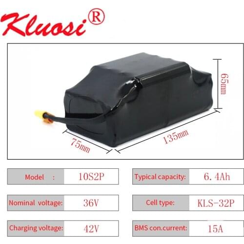 KLUOSI 10S2P 36V 6.4Ah 6Ah 42V Lithium Battery Pack with 15A BMS for Balance Twist Car Capacity Wheelbarrow Balancing Scooter