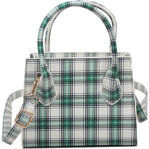 Small Plaid Pattern Solid Color PU Leather Crossbody Bags For Women 2021 Summer Lady Shoulder Handbags Female Simple Totes Purse