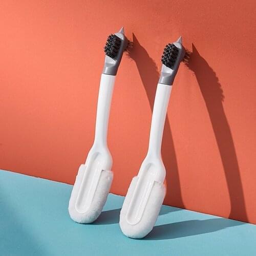 Multifunctional Double-head Design Shoe Brush Plastic Long Handle Soft Bristle Not Hurt Shoe Cleaning Tool Shoe Accessories