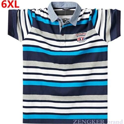 Mens polo-shirt plus size lapel short-sleeved T-shirt male 260 pounds high-end striped lattice half-sleeved POLO