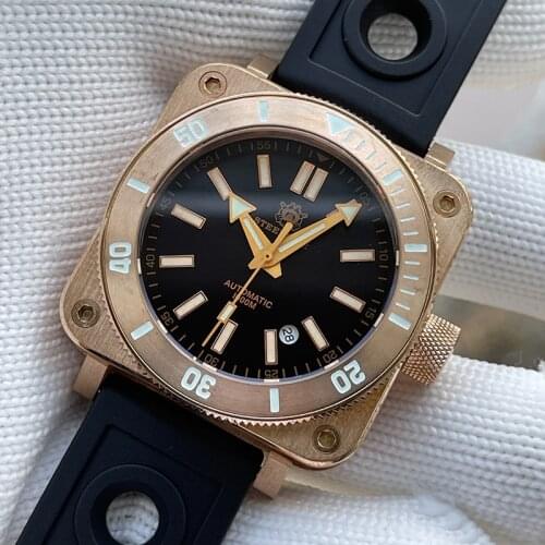 STEELDIVE Mens Diver Watches Bronze Military Men Automatic Watch 1000M Waterproof Mechanical Luminous Sapphire NH35 Square Case