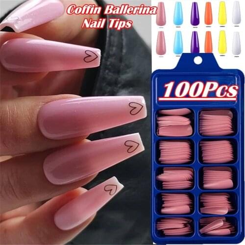 24/100Pcs Candy Color False Nail Tips Full Cover Matte Coffin Ballerina Fake Nails DIY Beauty Manicure Nails Extension Tools