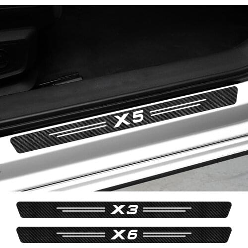 4PCS Car Sill Stickers For BMW X5 E53 E70 F15 G05 X1 F48 X3 F25 X6 E71 X2 F39 X4 F26 X7 G07 Scratchproof Carbon Fiber Decals