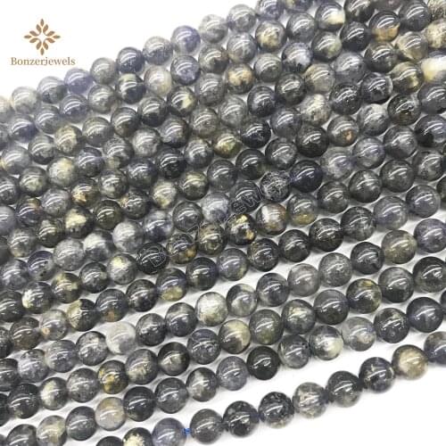 Natural Gray Iolite Stone Loose Spacer Beads For Jewelry Making DIY Bracelet Necklace 6/8/10/12 MM 15
