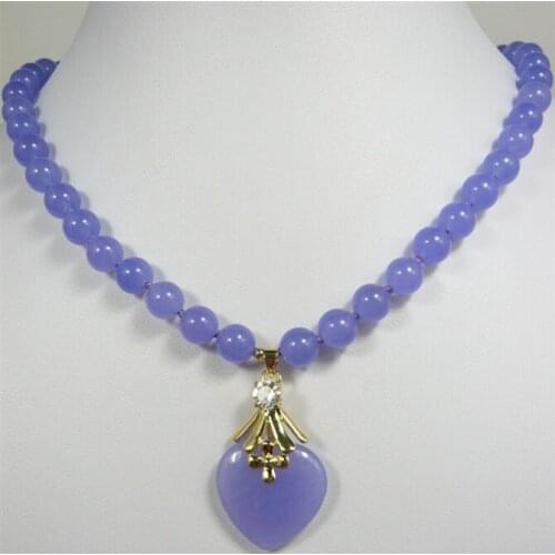 New Beautiful purple Jade & heart shape Jade pendant Necklace free shipping