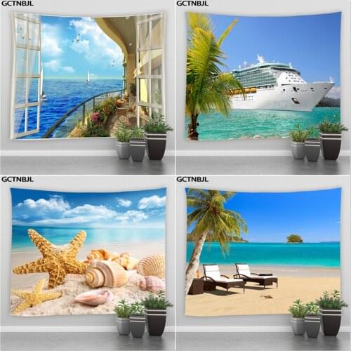 Ocean Scenery Wall Hanging Tapestry Sea Wave Sunlight Beach Landscape Living Room Bedroom Backdrop Curtains Blanket Home Decor