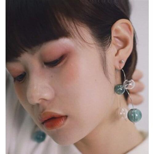 Original Design Blown Glass Ball Dangle Earrings For Women Unique Artsy Green Bubble Drop Earrings Korean Hanging Earrings 2019