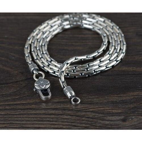 925 Sterling Silver Svastika Necklace Men Snake Chain Vintage Antique Fine Jewelry Chinese Tibetan Buddhism Auspicious Jewellery