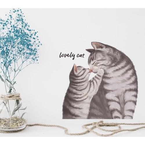 Lovely Cats Wall Sticker Mom And Baby Kitten Wallpaper Home Decoration For Children Living Room Bedroom Self Adhesive Wall Decal