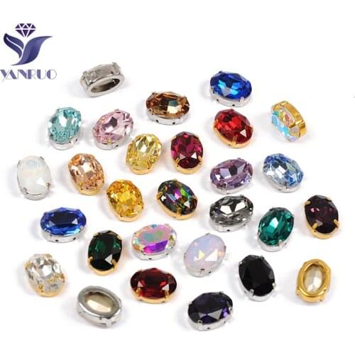 YANRUO 4120 Oval Pointed Back Sew On Rhinestones Glass Handicraft Stones Strass Crystal Gems For DIY Jewelry Crafts