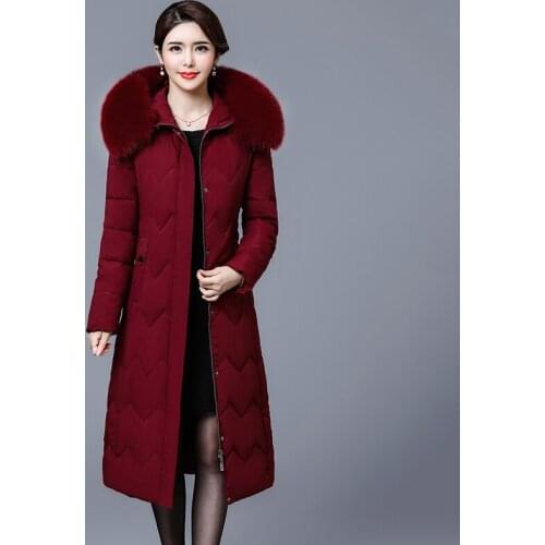 Slim Thick Female Cold Coat Winter X-Long Jacket Women Oversized X-Long Parkas Womens Office Ladies Hooded with Fur Collar