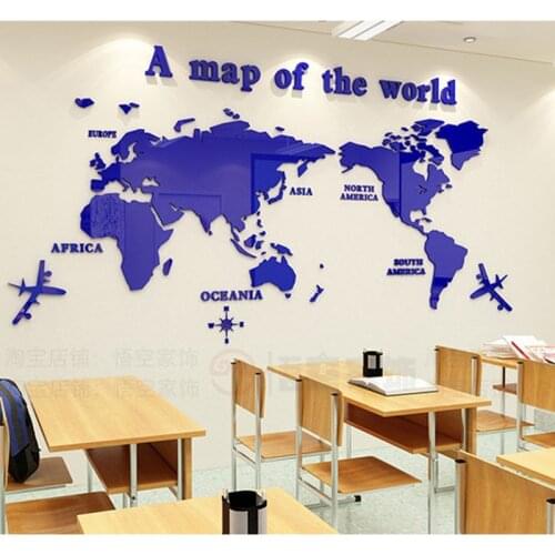 Three-Dimensional Wall Stickers English Version World Map 3D Wall Sticker Office English Room Studyroom Background Wall Sticker