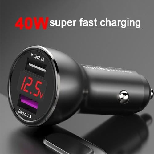 Universal 22.5W/40W Car Fast Charger Metal Dual USB Quick Car Auto Mobile Phone Charge 3.0 /2.0USB Car Phone Charger 12V/24V