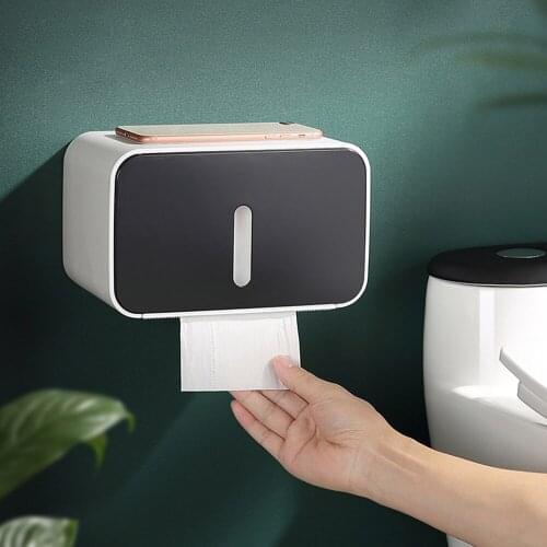 Toilet Paper Holder Waterproof Wall Mount No Punching Shelf Paper Tray Roll Paper Tube Storage Box Bathroom Tray Tissue Box