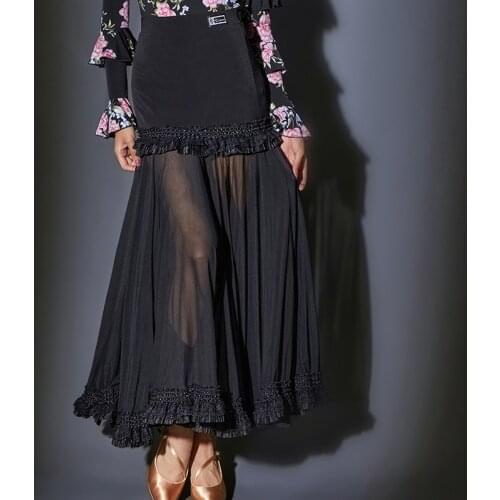 Ballroom Dance Skirts For Women Spliced Mesh Modern Skirt Lace Decoration Latin Performance Competition Dance Clothes DQS7489