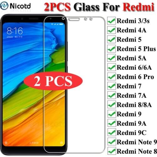 2Pcs/Lot 9H Tempered Glass For Xiaomi Redmi 9a 8a 7a 6a 5a 4a Screen Protector For Redmi 9 8 7 6 5 4 3 3s Note 9s 9 8 7 6 5 Pro
