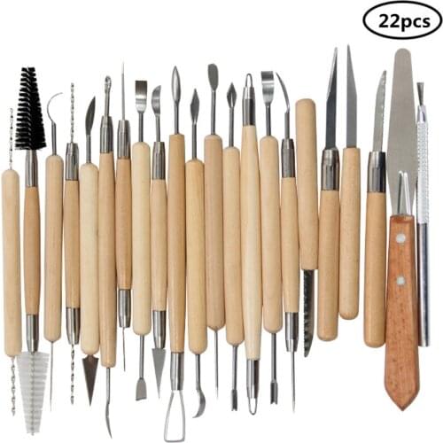 22pcs/set Arts Crafts Clay Sculpting Tools Pottery Ceramics Wooden Handle Modeling Clay Pottery Carving Tool Set Freeshipping