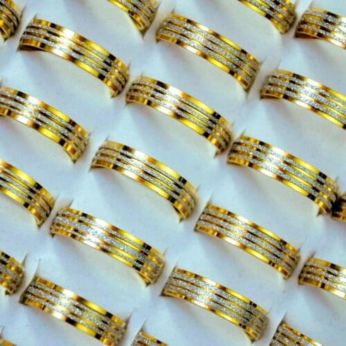 30Pcs Fashion Shiny Stripe Gold Stainless Steel Womens Rings for Women Jewelry Bulk Lots WholeSale LR4084