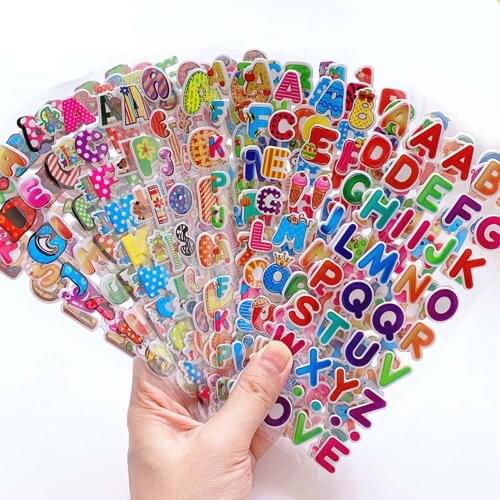 20PCS 3D Kids Stickers Puffy Bulk Cartoon English Alphabet Letters Number Stickers Educational Toys for Girl Boy Gift Station