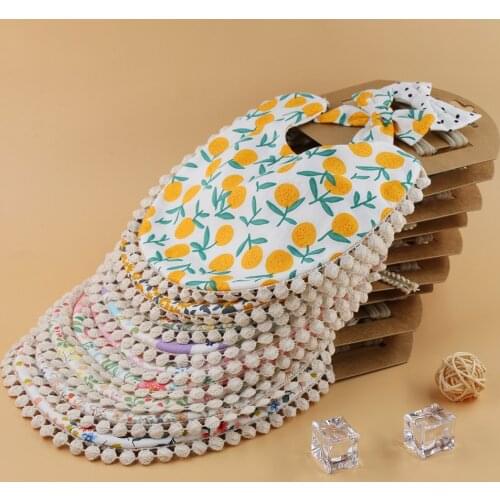 4Sets/Lot Infant Burp Clothes Hair Bow Tie Headband Cotton Baby Boy Girl Bibs Kids Floral Saliva Towel Feeding Double-deck Scarf