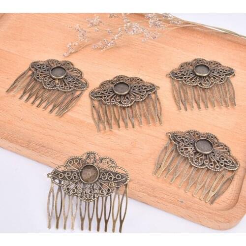 5pcs 5*5.3CM Antique Bronze Hair Comb Jewelry Making Hairpins Findings Fit 12mm Glass Cabochons Settings Hair Clips Accessories