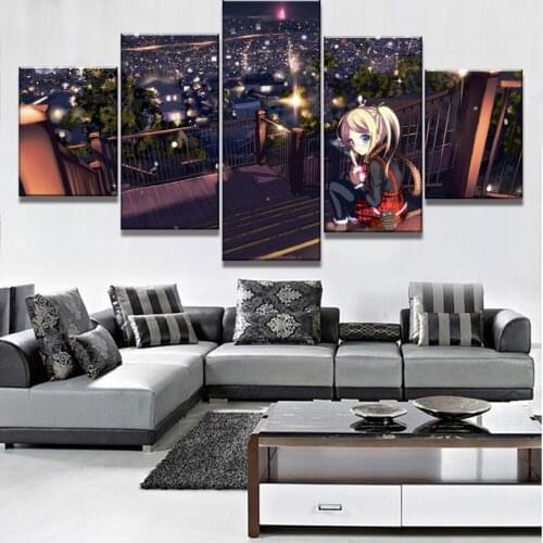 5 Piece Wall Art Canvas Cute Girl Modular Pictures Anime Figure Posters Home Modern Decor Prints Bedroom Decoration Paintings