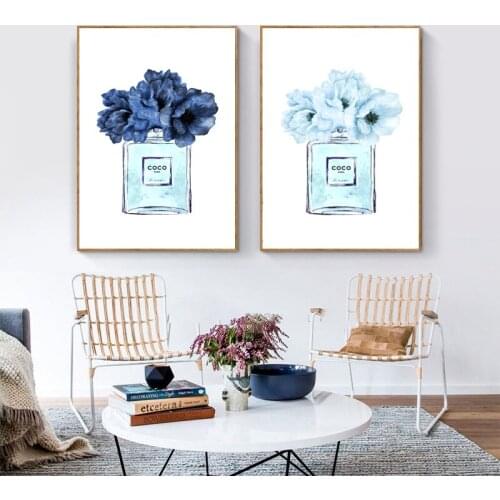 Diamond painting modern fashion perfume art mural blue watercolor peony flower rhinestone mosaic woman makeup wall picture girl