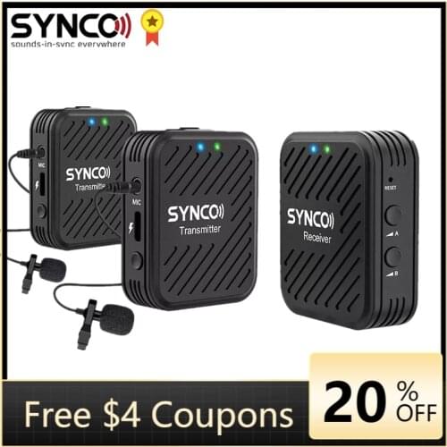SYNCO G1A2 2.4GHz Lavalier Wireless Microphone System for Smartphone Laptop DSLR Tablet Camcorder Recorder Video Vlog Micro mic