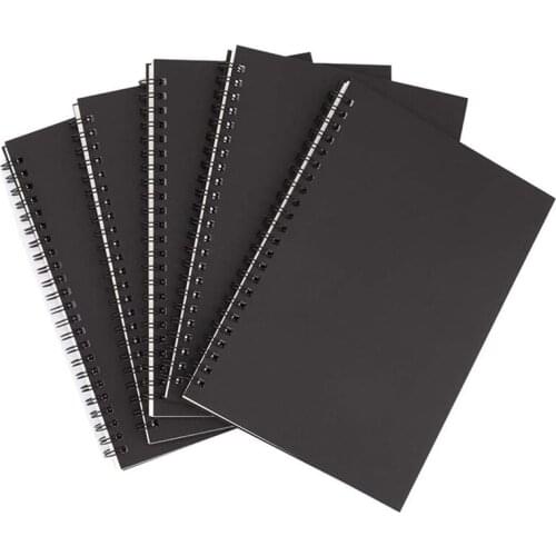 5Pcs A5 Black Spiral Notebook Blank Sketchbook Unruled Journal Pack Thick Blank Paper 50 Sheet 100 Unlined Pages