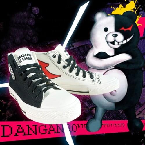 New Japanese Anime Danganronpa 3 Monokuma Cosplay Shoes Canvas Ankle Boots Women Men Dangan Ronpa Shoes