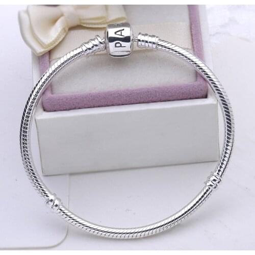 100% 925 Silver bracelet Sterling Popular Snake Chain Basic Bracelet with Logo Charms Beads DIY Jewelry for Women Gift
