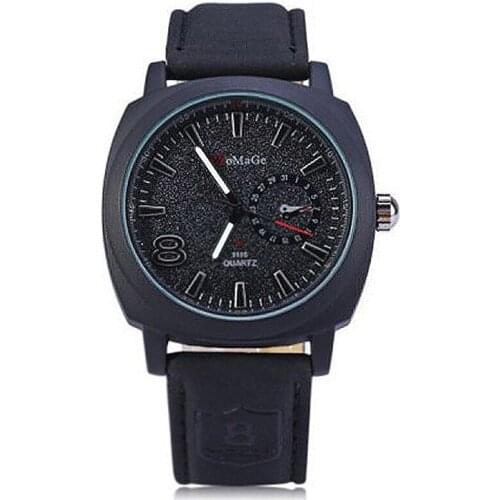 WOMAGE Fashion Black Watches Men Military Sports Men Watches Leather Band Quartz Wristwatch reloje hombre relogio masculino