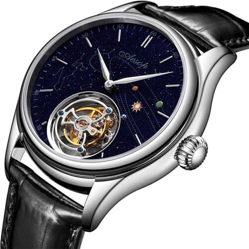 AESOP Mens Mechanical Watch Flying Tourbillon Skeleton Watches for Men Wristwatch Man Male Clocks Mechanical Watch Luxury