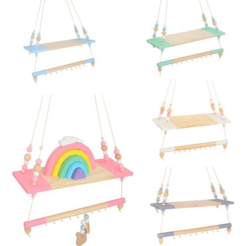 Nordic Style Colorful Beads Tassel Wooden Wall Shelf Wall Clapboard Decoration Children Room Kids Clothing Store Display Stand