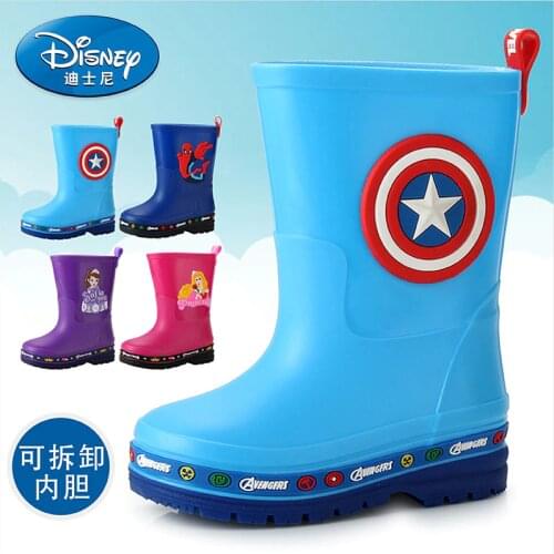 Disney cartoon childrens boots boys and girls non-slip warm rain boots thickened wear-resistant princess shoes