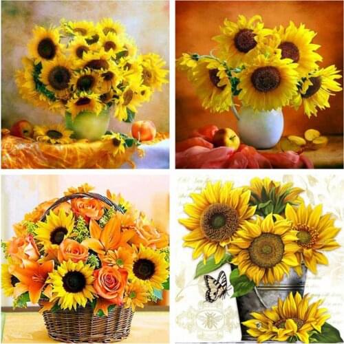 EverShine Diamond Embroidery Flower Cross Stitch Diamond Painting Full Square Vase Mosaic Kits Sunflower Handmade Hobby Gift