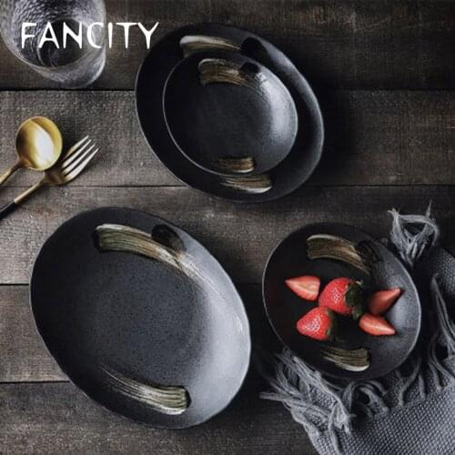 FANCITY Japanese tableware fish plate large restaurant ceramic plate multi-size plate household fruit plate dessert plate