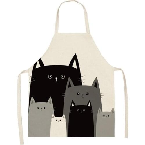 Black White Cat Printed Kitchen Aprons for Women Home Cooking Baking Waist Bib Cotton Linen Pinafore Aprons 66x47cm 47x38cm