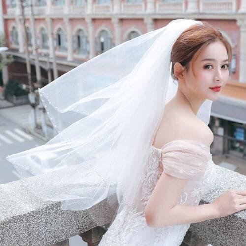 New Arrival Shining Wedding Veil Soft Tulle with Pearls White Bridal Veils