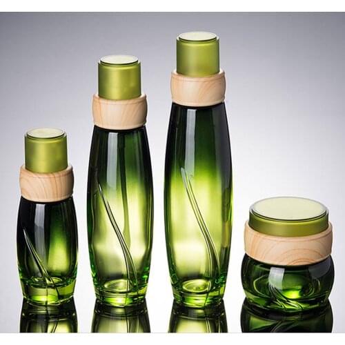 Emerald Green Glass Cream 50g Bottle Jar Empty 40ml Cosmetic Container Emulsion Lotion Pump Bottles Packaing for Travel 100pcs