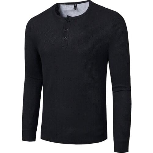 Richkeda Store New 2021 Fashion Waffle Cotton T Shirt Men 2021 Autumn New Slim Fit Long Sleeve Henley Tshirt Men Streetwear