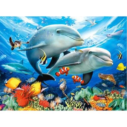 Full Square/Round Drill 5D DIY Diamond Painting "Animal Dolphins" 3D Rhinestone Embroidery Cross Stitch 5D Home Decor Gift