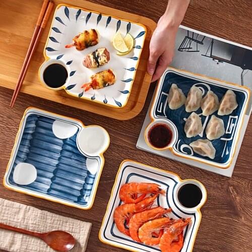 Japanese-style Ceramic Dumpling Plate Vinegar Plate Sushi Plate Dip Plate Multifunctional Tableware Box Plate Moisture Separator