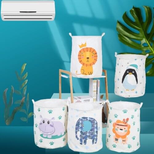Cotton and Hemp Cartoon Cloth Clothes Basket Folding Waterproof Clothes Basket Circular Cloth Storage Baskets Storage Baskets
