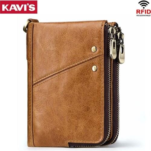 KAVIS 100% Genuine Cowhide Leather Men Wallet Rfid Small Walet Portomonee Male Short Coin Purse PORTFOLIO Card Holder New